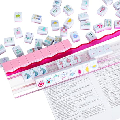 160 Pink American Printed Mahjong Game Set with Carrying Bag and Accessories, 1.2’’ Mahjong Tile Set - style: 1-Pink