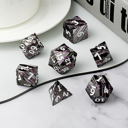Stripe Metal DND Dice,DNDND Metallic Stripes Dice with Gift Metal Box for Dungeons and Dragons D&D (Purple Stripes) - color: Stripe Purple