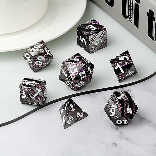 Stripe Metal DND Dice,DNDND Metallic Stripes Dice with Gift Metal Box for Dungeons and Dragons D&D (Purple Stripes) - color: Stripe Purple