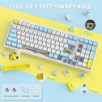 Ajazz Mechanical Gaming Keyboard,Hot Swappable Mechanical Keyboard with Numeric Pad,Compact USB Wired Keyboard 100 Keys Double-Shot ABS Keycaps,N-Key Rollover RGB Custom Keyboard for PC Mac(MX Red) - color: Lemon/Hot-swap Red Switch