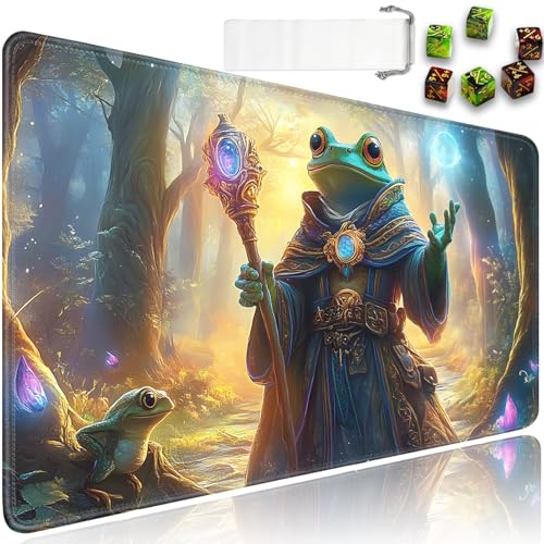 for MTG Game Playmat - 24 x 14 inches with Dices and Storage Bags, Non-Slip Base for TCG and Board Game Card Mats, Trading Card Games Mat, Frog Wizard Pattern Collectible Card Playmats - color: Jv-playmat-p7-1-d106