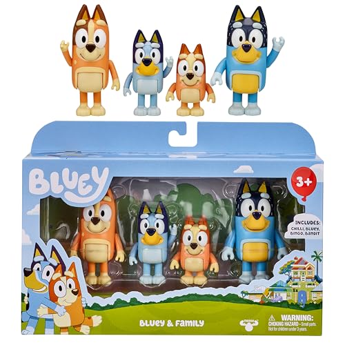 Bluey Family Figure 4-Pack, Poseable Toys with Bingo & Bandit | Movable arms & legs, portable size for on-the-go play; toddler figurine toys for kids ages 3+, thoughtful gift - style: Bluey & Family