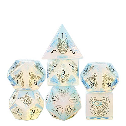 UDIXI Opal Stone DND Dice Set Gemstone Dice Set D&D for RPG Tabletop Games | Natural Stone, Premium Gift Box, DM Gift, for Dungeons and Dragons Role Playing Games - color: Opal- Beast