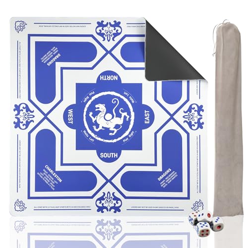 Mahjong Mat 31.5" x 31.5" Non-Slip Noise Reduction Table Cover, American Mah Jongg Mat for Table with Carry Bag, Waterproof Gaming Surface for Poker, Card, Dominoes, Board & Tile Games - color: White Tiger