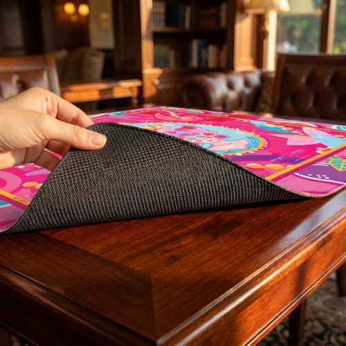Lemon Yellow Neoprene Mahjong Mat,with 3 Free Dice & 1 Carrying Bag, Chinoiserie Anti Slip Noise Reduction Rubber Game Table Cover Multi Purpose for Mahjong, Card, Board Tile Games (31.5X31.5in, Z)