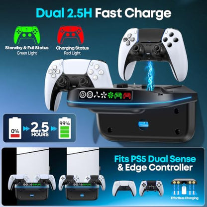 P S5 Wall Mount Kit with Cooling Fan and Charging Station Compatible with PS5/ Slim/Pro Disc and Digital, PS Five Floating Shelf with 9 RGB Lights, Black, Sony PSP Accessories Cables Adapters Cables - color: Black