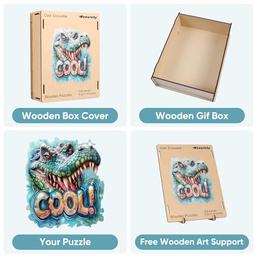 Reouinty Wooden Puzzles 500 Pieces, Ulgy Crocodile Jigsaw Puzzles Animal Unique Shaped Wood Cut Puzzle Gifts for Adults and Family Puzzle Games 15.2x17.5 in - color: Cool Crocodile, size: 500pcs