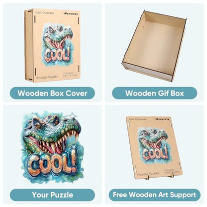 Reouinty Wooden Puzzles 500 Pieces, Ulgy Crocodile Jigsaw Puzzles Animal Unique Shaped Wood Cut Puzzle Gifts for Adults and Family Puzzle Games 15.2x17.5 in - color: Cool Crocodile, size: 500pcs