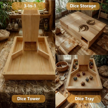 Wooden Dice Tower, DND Dice Roller with Tray | Portable Magnetic Die Roller Castle for Dungeons and Dragons, Board Game, D&D Tabletop Game and RPG Games