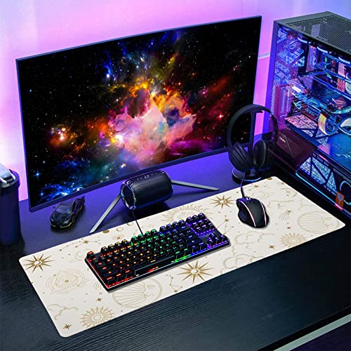 Boho Chic Sun Moon Large Mouse Pad XL Magic Mystical Galaxy Stars Clouds Extended Large Desk Mat Big White Desk Pad 80X30 CM Non-Slip Rubber Base Stitched Edge Long Mousepad,31.5×11.8 Inch - color: Chic, size: 31.5 x 11.8 inches