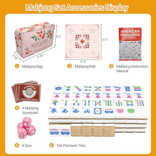 American Mahjong Tile Set, 166 Tiles (1.2”), Cute Mini Tiles-Champagne Gold | Mahjong Tile Set with Carrying Bag, Dice, Mat, Portable Travel Complete Game Set for Home Outdoor Enthusiast Gift - color: Champagne Gold