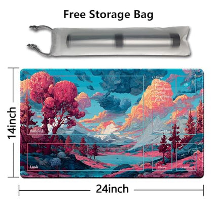 MTG Playmat 24x14 Inch | Optional Game Zone Layout | Non-Slip Rubber Base | Stitched Edges | Includes Free Storage Bag | for TCG, Board Games, and Desk Use(Chromawilds,with Zone) - color: Chromawilds, style: With zone