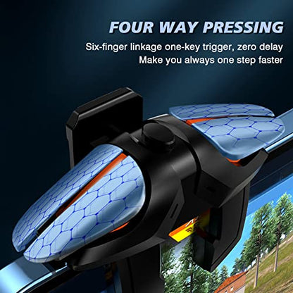 Newseego for Mobile Game Controller, Sensitive Mobile Gaming Trigger Shooter with Six-Finger Linkage for iPhone & Android, Controller Joysticks Aim Trigger Keys for Survival Rules - color: Black -A13