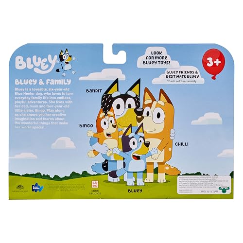 Bluey Family Figure 4-Pack, Poseable Toys with Bingo & Bandit | Movable arms & legs, portable size for on-the-go play; toddler figurine toys for kids ages 3+, thoughtful gift - style: Bluey & Family