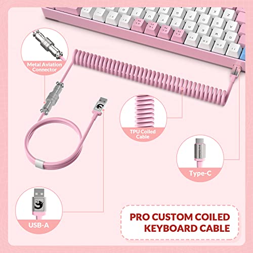 ZIYOU LANG RK-T8 Wired 65% Mechanical RGB Gaming Keyboard-Pink/White/Blue | Rainbow Backlit,Anti-ghosting,TKL,Mini 68 Key,Custom Coiled C to A Cable,Tactile Blue Switch for PS4 PS5 Xbox PC Mac Gamer - color: Pink White Blue, size: 65% Keyboard