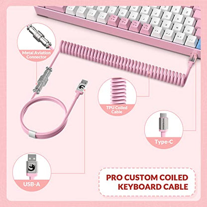 ZIYOU LANG RK-T8 Wired 65% Mechanical RGB Gaming Keyboard-Pink/White/Blue | Rainbow Backlit,Anti-ghosting,TKL,Mini 68 Key,Custom Coiled C to A Cable,Tactile Blue Switch for PS4 PS5 Xbox PC Mac Gamer - color: Pink White Blue, size: 65% Keyboard