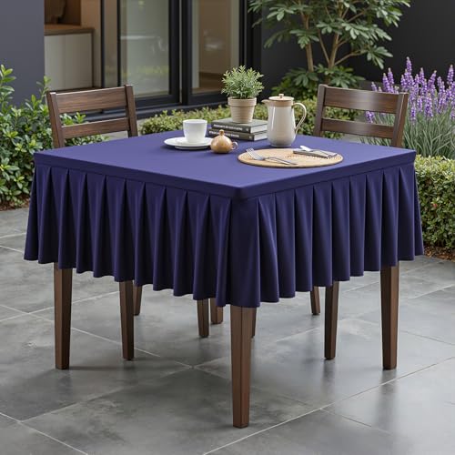 Navy Blue Square Tablecloth - 34x34 Inch Elastic Small Card Table Cover | with Ruffle Pleated Table Skirt, Wrinkle-Free Spandex Mahjong Table Cover, for Dining, Kitchen, Patio, Banquet & Party Decor - color: Navy Blue, size: 34" x 34" (Square-1 Pack)