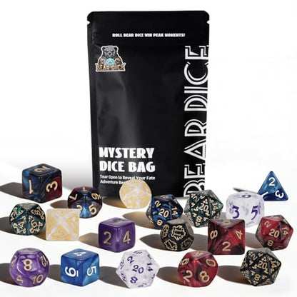 Mystery Dice,7PCS Mystery Dice Set Polyhedral DND Dice Random Style &1 Metal Coin&Dice Bag,Resin Dice for Tabletop Games DND RPG MTG Role Playing Games