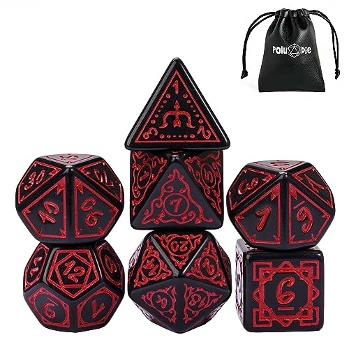 DND Dice Set -D&D Polyhedral Dice (7 Pcs) Druid Dice with Leather Dice Bag for Role Playing Dice Games RPGs(Druid - Black Red) - color: Druid - Black Red