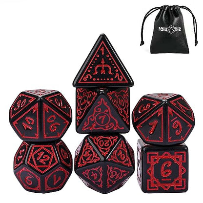 DND Dice Set -D&D Polyhedral Dice (7 Pcs) Druid Dice with Leather Dice Bag for Role Playing Dice Games RPGs(Druid - Black Red) - color: Druid - Black Red