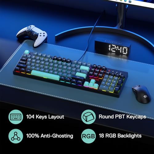 Redragon K582 SE Wired RGB Mechanical Gaming Keyboard, 104-Key, PBT Keycaps | 16.8M Color Immersive eSports Lighting Vibe, Quiet Keystrokes w/ Sound-Absorbing Foam, N-Key Rollover, Customize Software - color: Dark Jade
