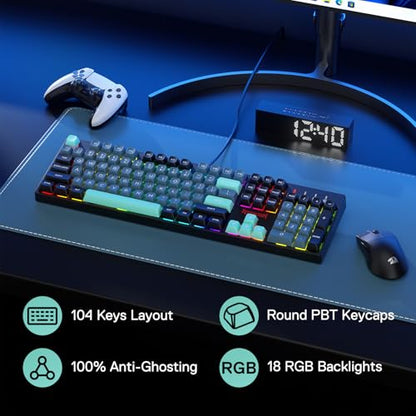 Redragon K582 SE Wired RGB Mechanical Gaming Keyboard, 104-Key, PBT Keycaps | 16.8M Color Immersive eSports Lighting Vibe, Quiet Keystrokes w/ Sound-Absorbing Foam, N-Key Rollover, Customize Software - color: Dark Jade