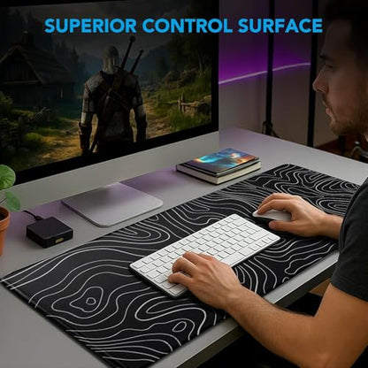 Large Mouse Pad, Waterproof Gaming Mousepad with Non-Slip Rubber Base, Stitched Edges, XXL Computer Long Keyboard Mouse Mat for Gamer, Office & Home, 31.5" x 15.7", Black White Lines - color: Black White Lines, size: 31.5L x 15.7W inches