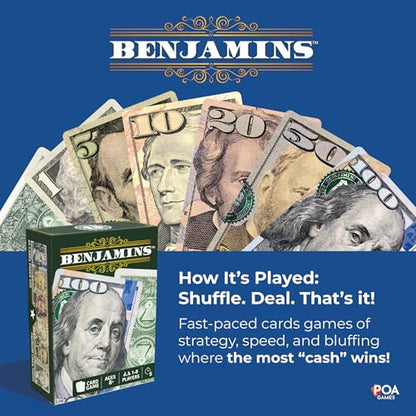 Benjamins Cash Cards – Money-Themed Card Games for Teens, Families & Adults. Fast-Paced Card Games for Parties, Travel and Game Night Where the Most “Cash” wins.
