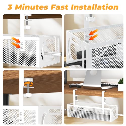 Under Desk Cable Management Tray, 15.7'' No Drill Steel Desk Cable Organizers, Wire Management Tray Cable Management Rack (2 Packs-White) - color: 2 Packs-15.7"-White