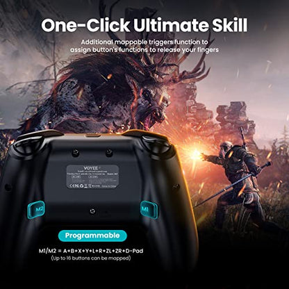 VOYEE Switch Controllers Compatible with Switch/Lite/OLED, Programming Wireless Pro Controller with Motion Control, Vibration, Wake-up, Turbo, Screenshot - color: Red+Blue