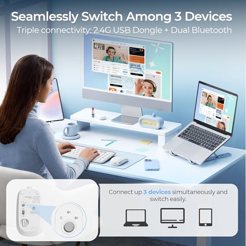 seenda MOU001 Bluetooth Wireless Mouse for Laptop,Slim Computer Mice,Silver | Rechargeable Computer mouse with USB and dual Bluetooth, 3-level DPI and quiet clicks for Windows, Macbook, iPad and Travel. - color: Silver