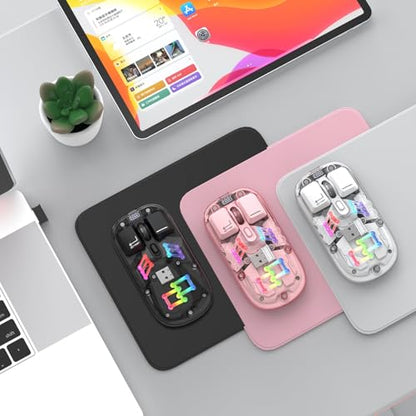 Wireless Bluetooth Mouse, Transparent BT + 2.4G Dual-Mode Mechanical Mouse with Magnetic Top Cover, Rechargeable RGB Backlit Gaming Mouse for Gaming/Esports/Desktop/Laptops/Tablets (White) - color: White