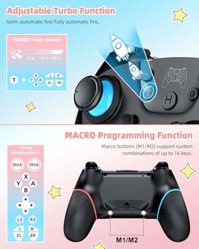 Switch 2 Accessories, Controller Bundle Case for Nintendo Switch 2 (2025), MENEEA 17-IN-1 Kits: Pro Controller, Carrying Case, Grips for Joy Con,Steering Wheels for Mario Kart,Protective Cover for Controller Console for Switch 2 (1* Black Controller) - co
