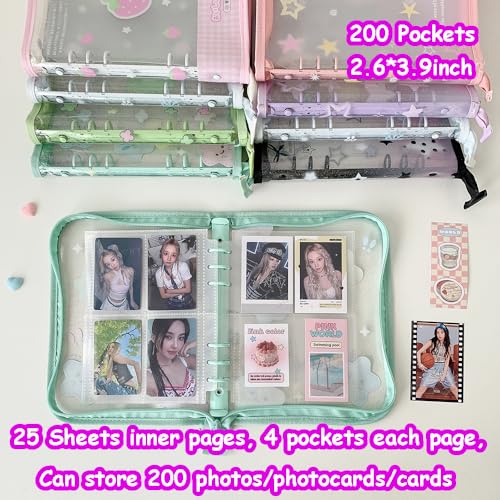 Kpop Photocard Binder Kpop Photocard Holder Book with Kpop Photocard Korean Stickers, A5 Binder Photocard Album 25 Inner Pages with 200 Pockets 6 Ring Photocard Binder Kpop (Purple Star) - color: Purple Star