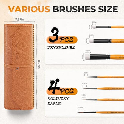 Golden Maple Kolinsky Sable Brushes,7PCS Miniature Paint Brushes Set with DryBrushes #3,5,6 for Miniature,Model,Oil,Acrylics,Watercolor,Gouache - color: Orange