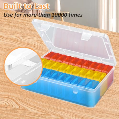 Mathtoxyz Bead Organizer Box(Red,Yellow,Blue), 30Pcs Small Bead Organizers and Storage Plastic Cases Mini Clear Containers Boxes with Hinged Lid and Rectangle for Bracelet Making DIY Jewelry Craft - size: BlueRedYellow - 1P