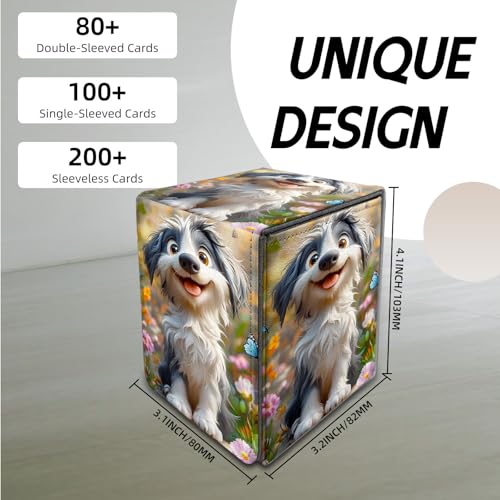 for MTG Deck Box, Trading Card Storage Case Holds 100+ Sleeved Cards, Happy Dog with Butterflies Magnetic Closure Durable Deck Holder for Magic The Gathering, TCG & Commander - color: Happy Dog with Butterflies