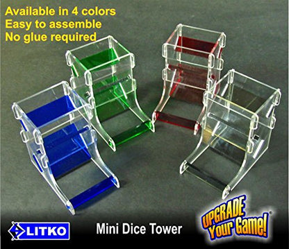 LITKO Mini Dice Tower | Fits 10mm & 12mm Dice | Rolls 10mm & 12mm mini dice — not 16mm+ | Collapsible flat-pack | Tool-free assembly | Catch tray | One kit - color: Translucent Green & Clear