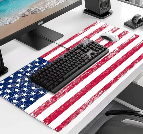 American Flag XXL Large Mouse Pad, Gaming and Home Stitching Side Table Mat | Large Extended Mouse Pad; Full Desk Coverage; Waterproof Coating; Stable Anti-Slide Base For Gaming, Office, Study Daily Use - color: American Flag