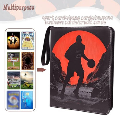 Basketball Card Binder - 900 Capacity 9-Pocket Trading Card Album, 3 Ring Card Holder Binder, Waterproof PU Leather, Zip Closure, Perfect Christmas Birthday Gift for Collectors - size: 900 Pockets Basketball