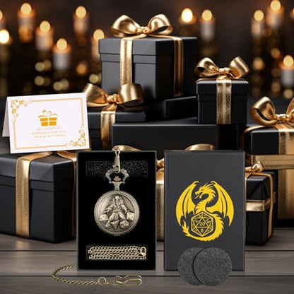 Mini DND Dice Set, Hand Held Dice Wizard Pocket Watch Shell Case, 7 Piece Polyhedral Metal D&D Dice Set, DND Gifts with Gift Box, Role Playing Board Game Accessories, Bronze - color: Bronze