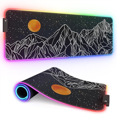 ITNRSIIET RGB Gaming Mouse Pad, Full Desk XL Extended Large Gaming Mousepad, 12 Lighting Modes 30% Thicker Big LED Desk Mat for Gamers, 32 x 12 inches, Starry Sky Moon - color: Starry Sky Moon