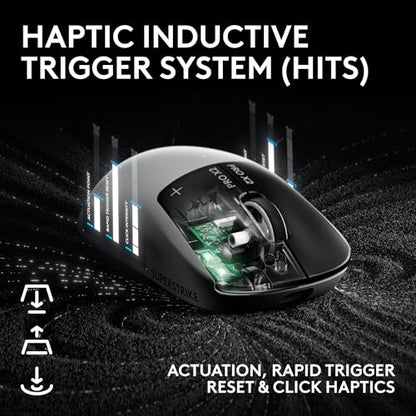 Logitech G PRO X2 SUPERSTRIKE Wireless Gaming Mouse - Black/White | Customizable Rapid Trigger Magnetic Analog Switches, Adjustable Click Haptics, 61g Lightweight, USB-C, <8K, For PC/Mac