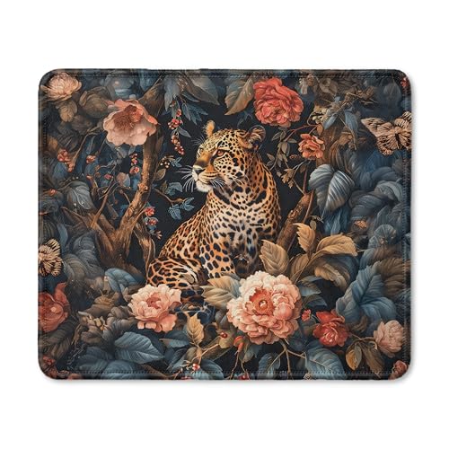 William Morris Inspired Floral Leopard Mouse Pad, Maximalist Wild Animal Cheetah Mouse Pad for Home Office Computer Gaming Desk Accessories, Leopard Cheetah Gifts for Women, 9.5x7.9 Inch - color: 19Child