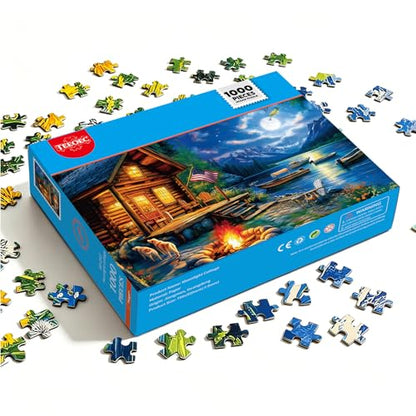 1000 Piece Puzzle for Adults, 20 x 27 inches Jigsaw Puzzles - Moonlit | Tight Piece Fit, 1:1 Reference Poster, Lettered Back, Minimal Puzzle Dust, Vibrant Colors, 2mm Extra-Thick Pieces - color: 1000 Pieces-moonlit Lake Cabin