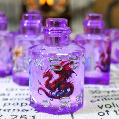 XENOLUX Potion Bottle DND Dice Set, Polyhedral Resin RPG Dice with Dragon Scales & Glitter for Tabletop Games, Unique Magic Potion Shape 7-Piece Set for Dungeons and Dragons - BOT9 - color: Bot9
