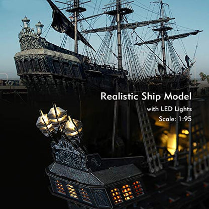 CubicFun 3D Puzzles for Adults Home Decor Pirate Ship Gifts for Men Women Model Kits Brain Teaser Gifts for mom,Queen Anne's Revenge 340 Pcs - style: 1/95 LED Queen Anne's Revenge