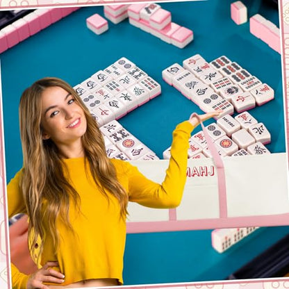 Mahjong Bag for Tiles and Racks Empty American Mahjong Tiles Carrying Tote 31.5 x 12 x 4 Inches Canvas Tile Games Accessories Gifts for Card Pushers Rack Mat Carrying, Case Only(Pink) - color: Pink