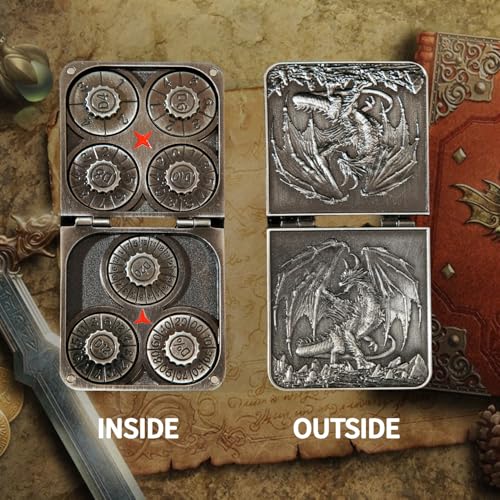 7 in 1 Metal DND Dice Set Foldable Spinner Compact dice subitable for Dungeons & Dragons in Magnetic Iron Box（Sliver） - color: Openable-sliver