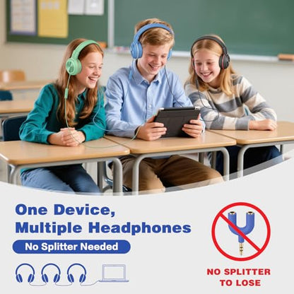 SIMOLIO Wired Headphones for Kids with Mic, USB C & 3.5mm, Safe Volume, Share Port & Pouch, Kids Headphones w/Passive Noise Cancelling, Foldable Headsets for School Airplane Travel iPad (Black) - color: Jet Black USB C&3.5mm